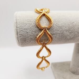 Vintage Crown Trifari Gold Link Bracelet, Twisted Rope Open Loop Design, 7 Inch